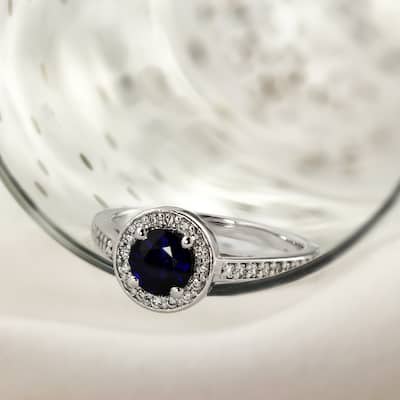Auriya Platinum 3/4ct Blue Sapphire Halo Diamond Engagement Ring 1/3cttw