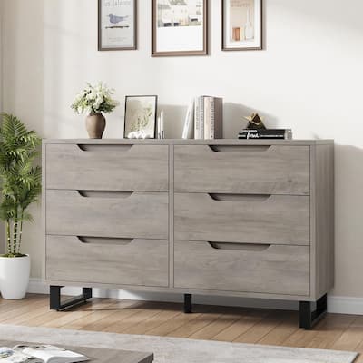 Farmhouse Freestanding Double 6 Drawer Dresser for Bedroom, Living Room, Hallway