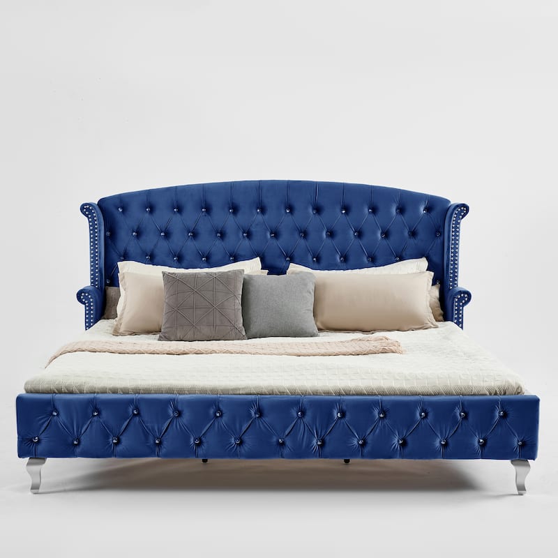 Christopher Knight Home - Larkswood Velvet Upholstered King Size Bed Frame with Wingback Headboard