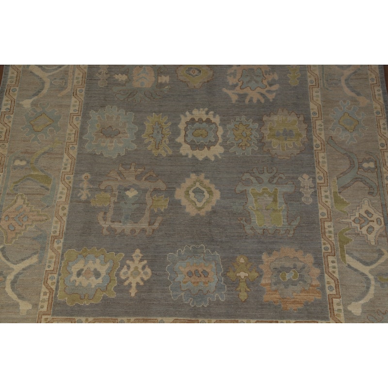 Hand Knotted Oriental 100% Wool Carpet Transitional All-Over Greys & Charcoal Oushak Area Rug - 9' 11'' X 8' 1''