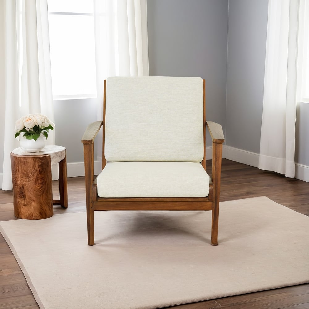 Kymber Teak Wood Linen Lounge Chair