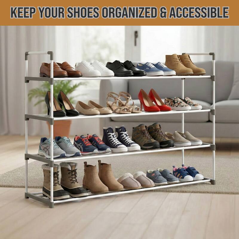 Shoe Rack - Shoe Organizer for Closet, Bathroom, Entryway by Home-Complete (White)