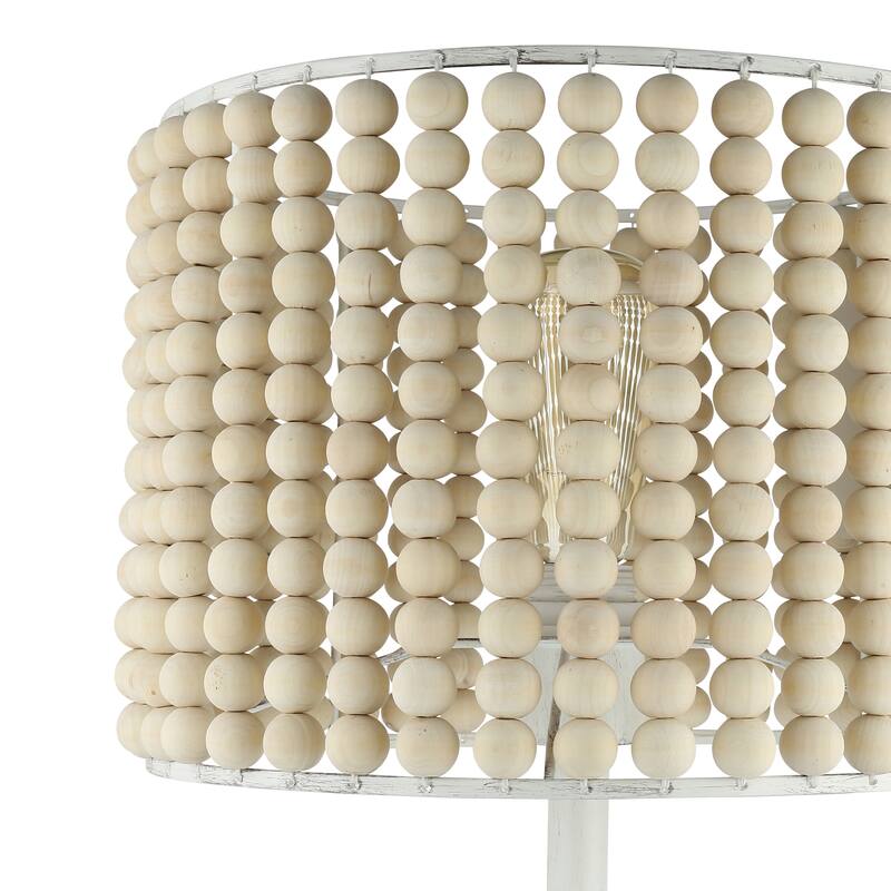 Delilah River of Goods White Metal and Tan Wood 25-Inch Table Lamp - 12.75" x 12.75" x 25.25"