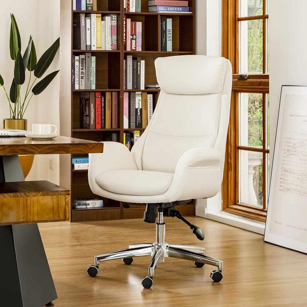 Glitzhome 48-inch Mid-century Adjustable Swivel Faux Leather Office Chair