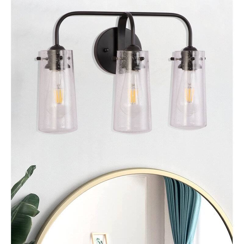 3-Light Black Bathroom Vanity Lights Wall Light with Glass Shade - 3 light - Transparent shade