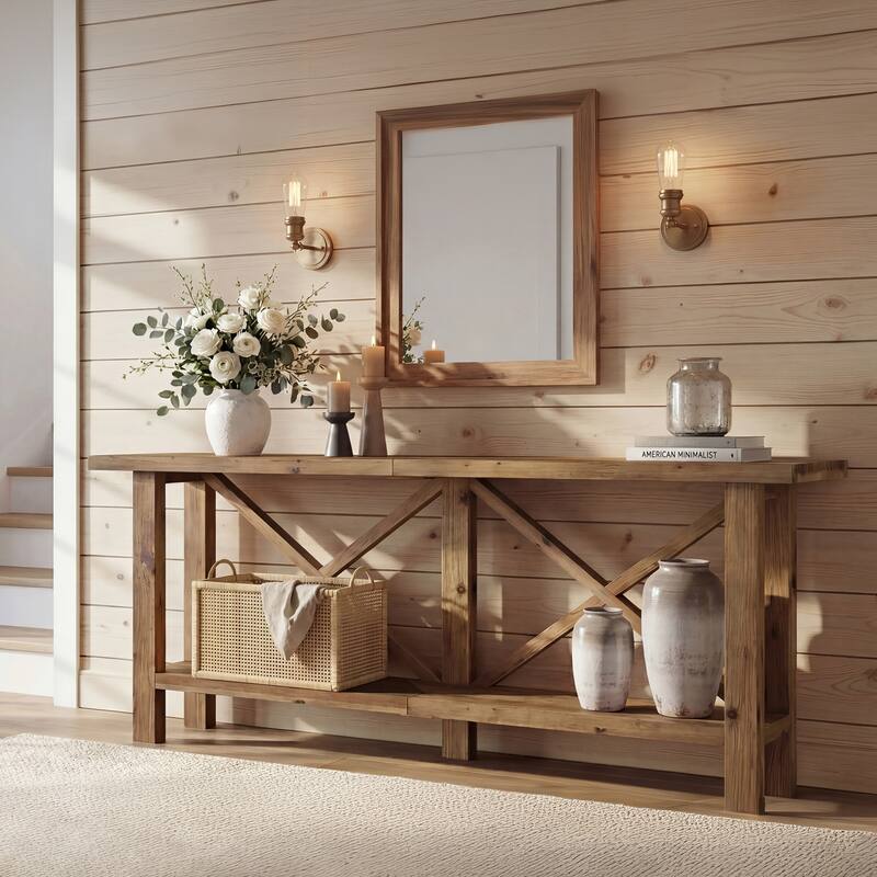 Solid Wood Console Table, Farmhouse Narrow Sofa Table for Living Room