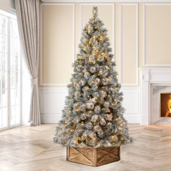 Shop Glizthome Pre Lit Snow Flocked Artificial Spruce Christmas Tree With Warm White Lights On Sale Overstock 31721235