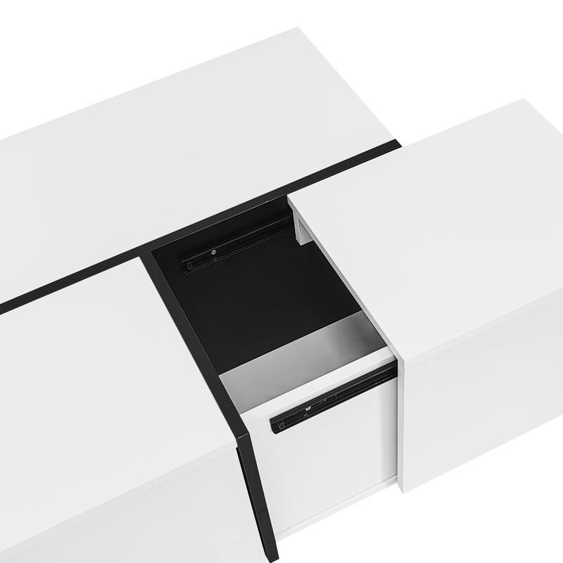 Extendable Rectangle Coffee Table, Tea Table for Living Room, Modern High-Gloss Center Table with Hidden Storage and 2 Drawers