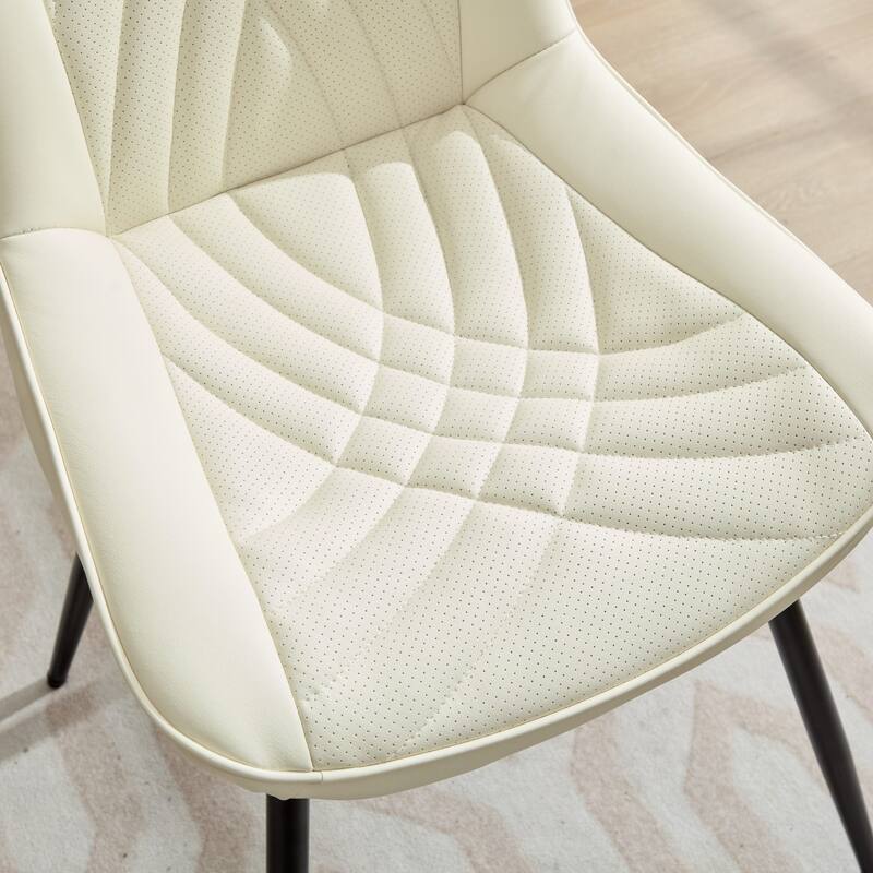 Dining Chairs Set of 2, Armless Upholstered PU Leather Dinner Chairs, Kitchen Chair with Curved Back and Metal Legs