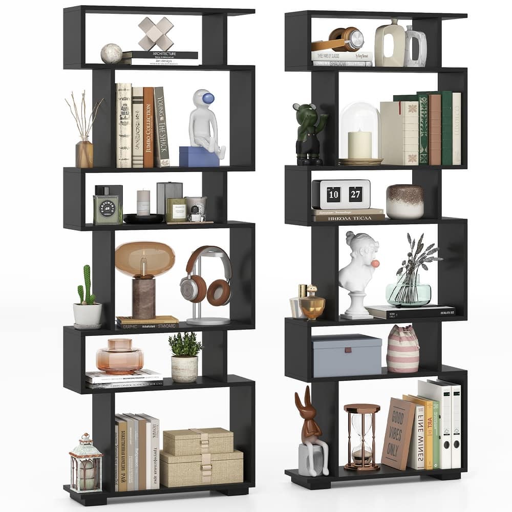 Gymax 2PCS 6-tier Storage Bookshelf Tall Display Shelf w/