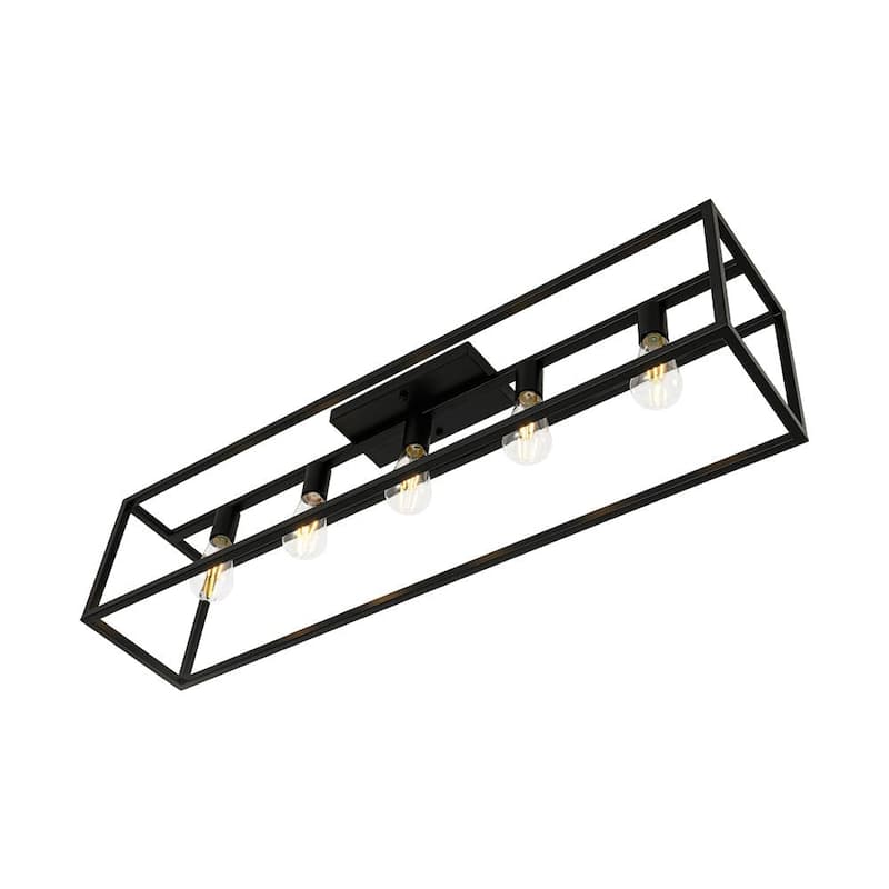 Minimalist 5-Light Rectangular Iron Cage Ceiling Light