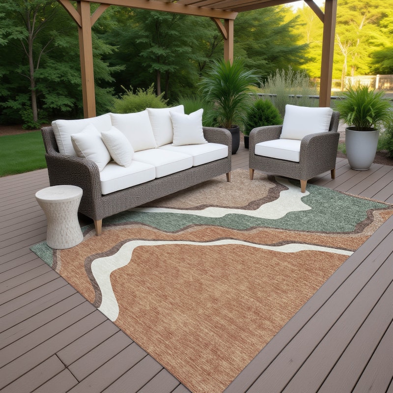 Machine Washable Indoor/ Outdoor Modern Valley Chantille Rug