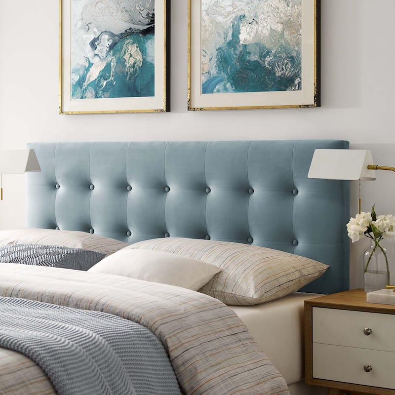 Emily Biscuit Tufted Performance Velvet Headboard - Light Blue - Queen