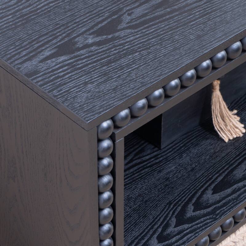 Rustic Beaded Edge Coffee Table -47.6" Rectangular Center Table with Open Storage Shelf
