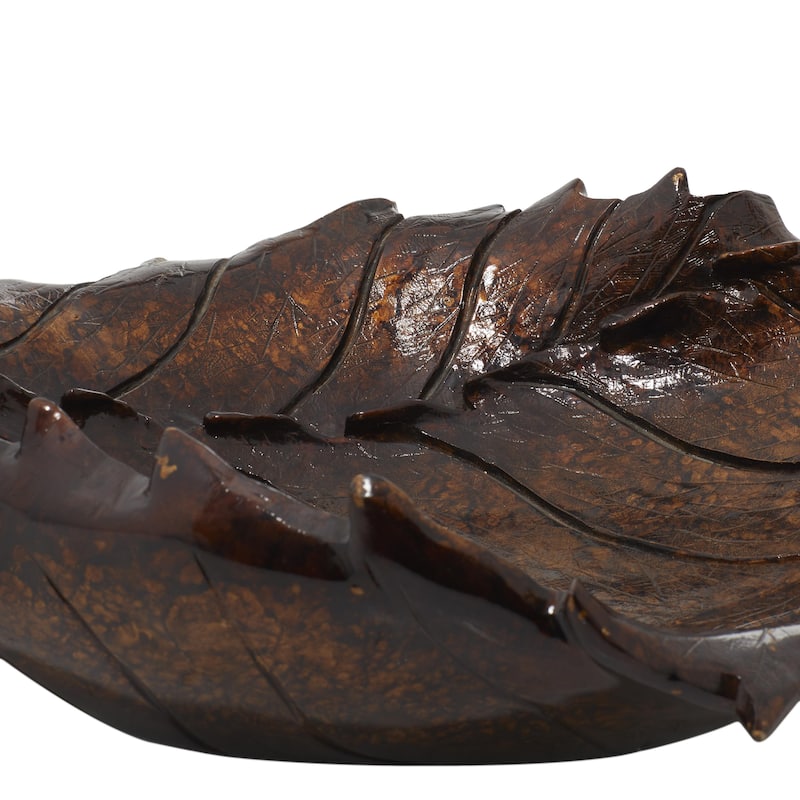 Polystone Leaf Intricate Carved Decorative Bowl - Bronze - Roche River Decor