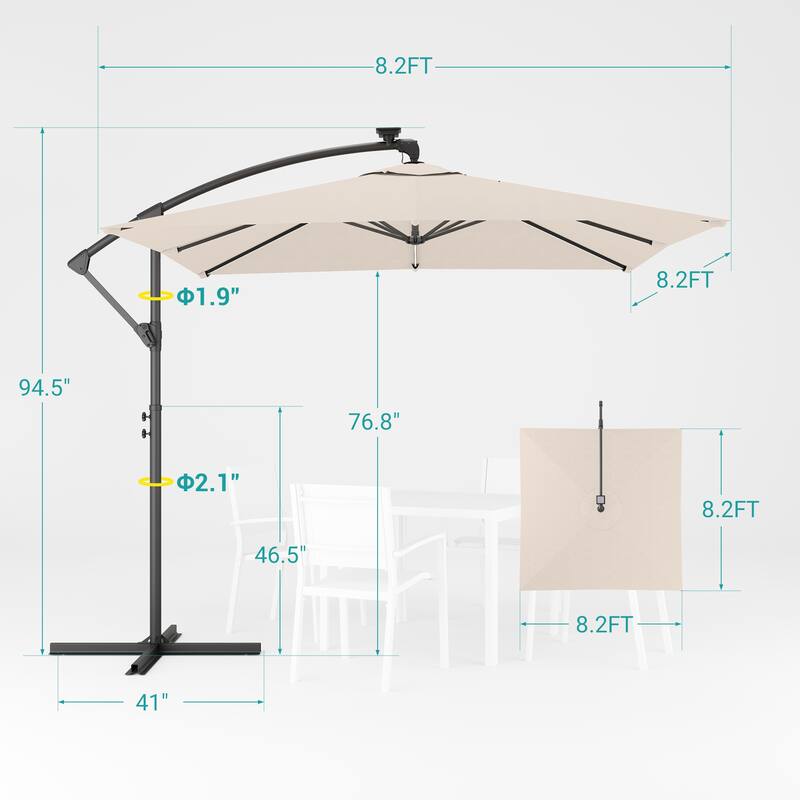 Sonkuki Outdoor 8.2x8.2FT LED lighted Patio Offset umbrella for Garden