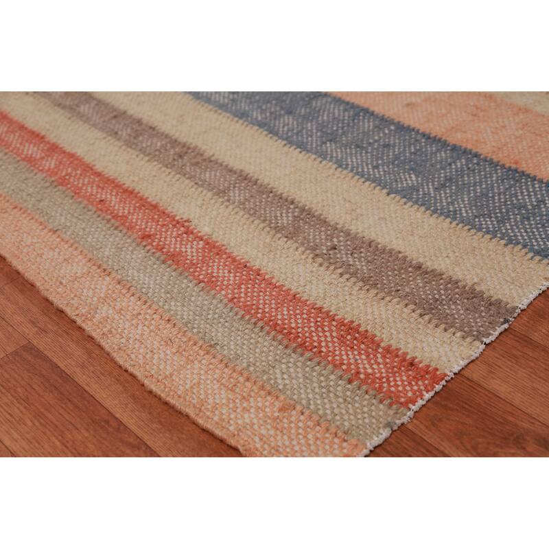 Hand Woven Oriental 100% Jute Carpet Southwestern Modern Multi-Colored Kilim Area Rug - 13' 2'' X 10' 3''