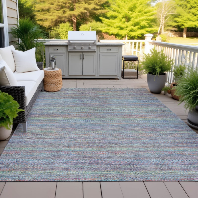 Machine Washable Indoor/Outdoor Modern Stripes Chantille Rug - Blue - 3' x 5'