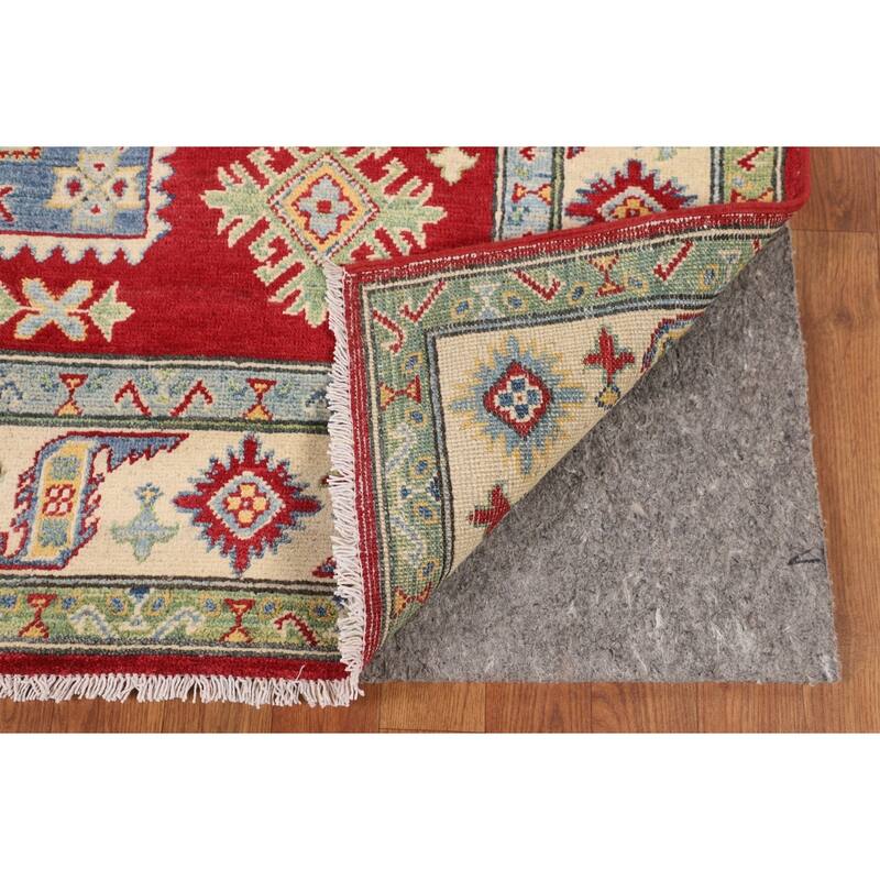 Red Kazak Oriental Area Rug Handmade Geometric Wool Carpet - 5'1" x 6'9"