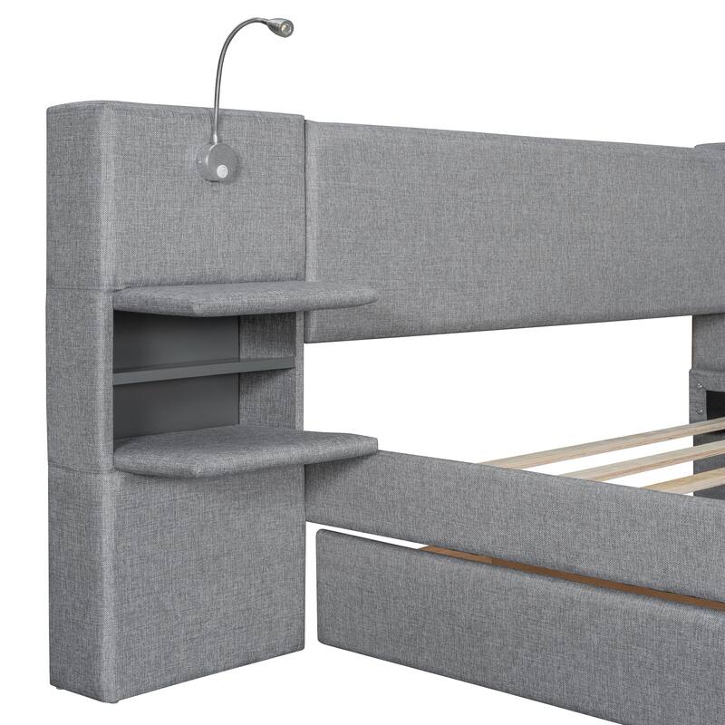 Luxury Linen Upholstered Queen Platform Bed with Flip-Up Storage Headboard by Harper&Bright Designs