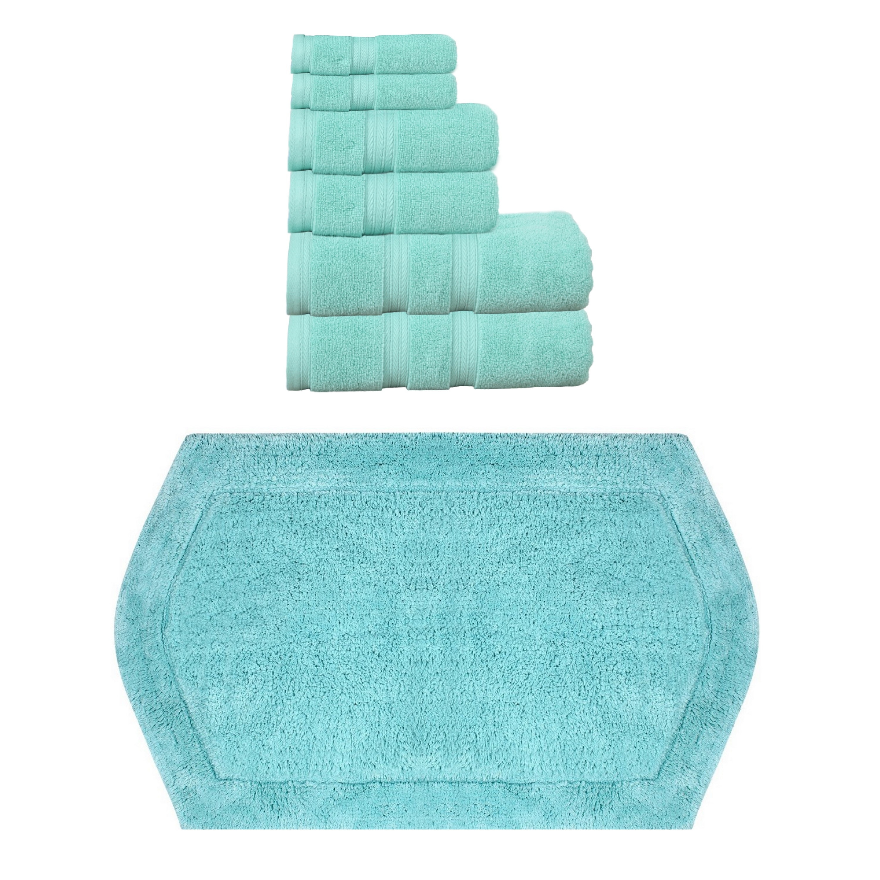 Home Weavers Waterford Collection 100% Soft Cotton 6 Pc Towel Set & 1 Pc Bath Rug, Machine Washable & Non Slip (Set of 7)