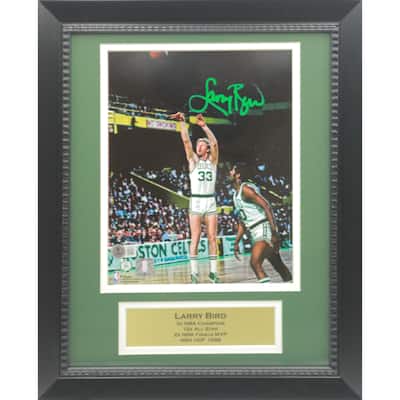 Larry Bird Autographed Boston Celtics Shooting Basketball Signed 8x10 Framed Photo Beckett COA - 8'6" x 11'6"