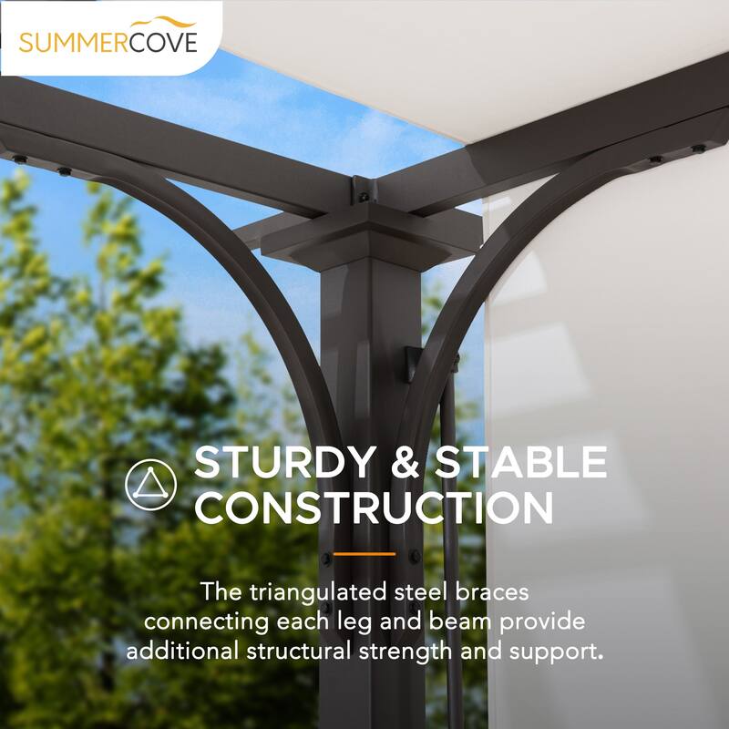 Sunjoy 9.5 ft. x 9.5 ft. Brown Steel Classic Pergola with Adjustable White Shade