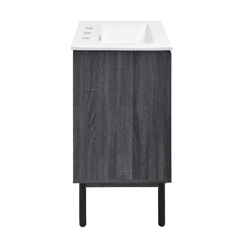Classe 24 In. Black Oak Bathroom Vanity With White, 3-Hole Ceramic Sink Top