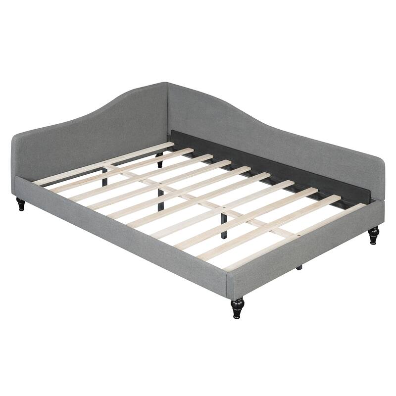 Modern L-Shaped Full Size Linen Daybed with Solid Wood Legs, Semi-Enclosed Design, Durable & Stylish Seating in Gray or Beige