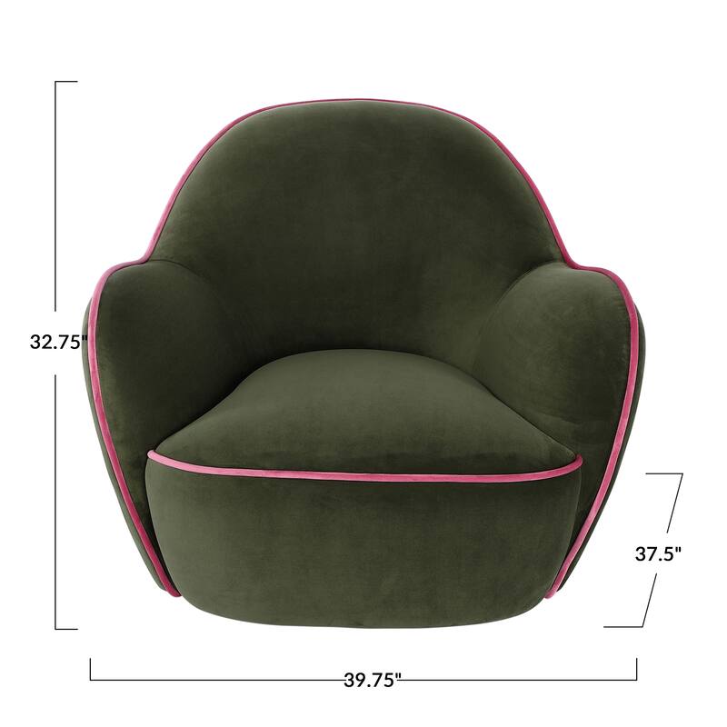 Velvet Upholstered Swivel Chair with Trim - 39.8"L x 37.6"W x 32.9"H