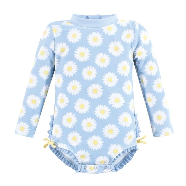 slide 1 of 1, Hudson Baby Girls Rashguard Baby Swimsuit, Blue Daisy 12-18 Months - Blue Daisy Baby