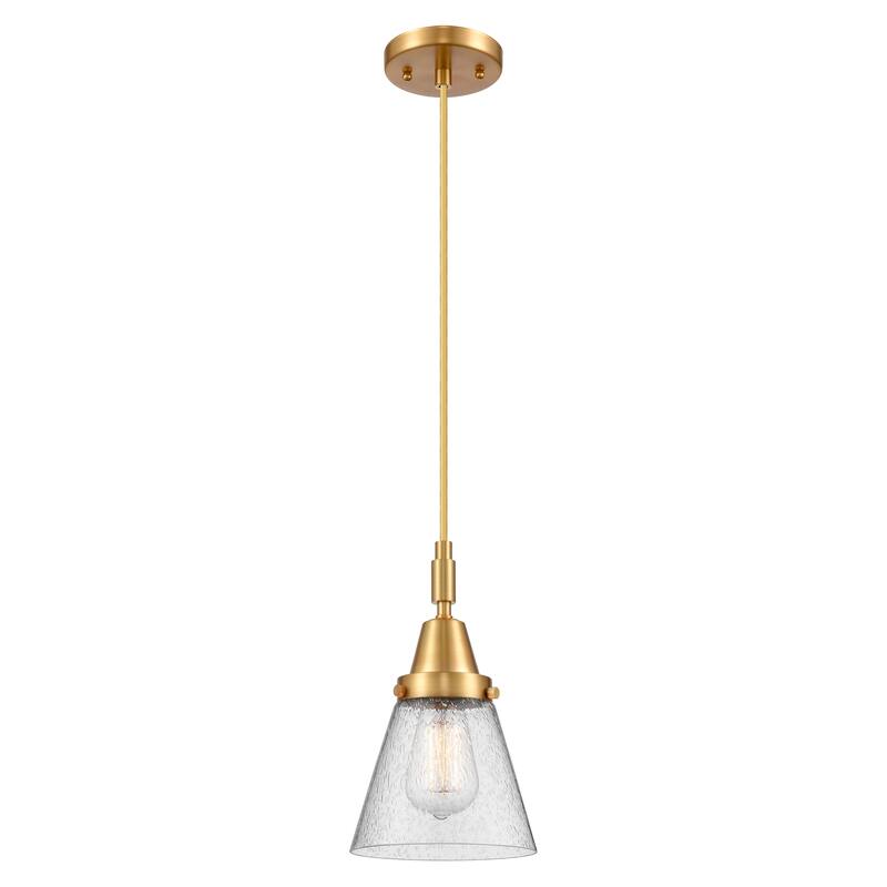 Innovations Lighting Downtown Urban - Caden Cone - 1 Light 6" Cord Hung Mini Pendant - Satin Gold/Seedy Shade