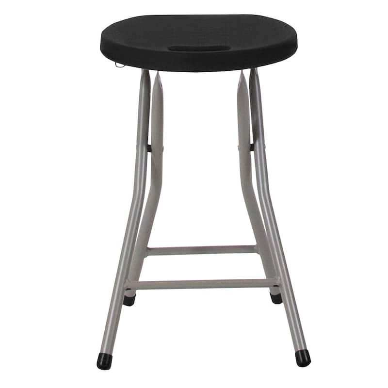 2 Pack Foldable Stool with Plastic Seat and Titanium Gray Frame - Portable Stool