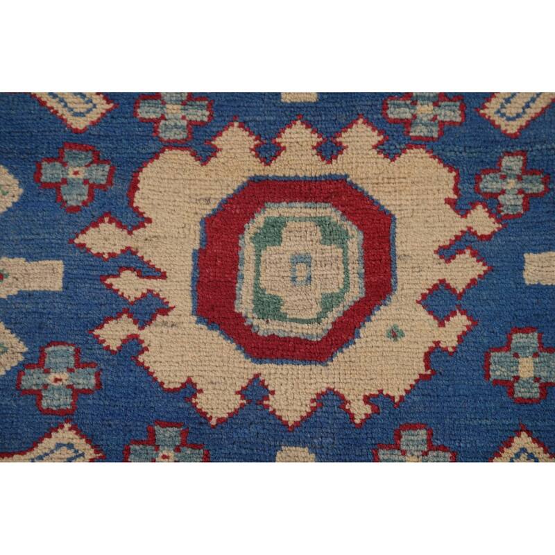 Red Geometric Kazak Area Rug Hand-Knotted Wool Carpet - 8'1" x 9'7"