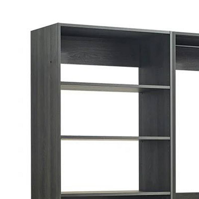 Dee Modular Closet System, 3 Hanging Rods and 6 Shelves, Dark Gray Wood