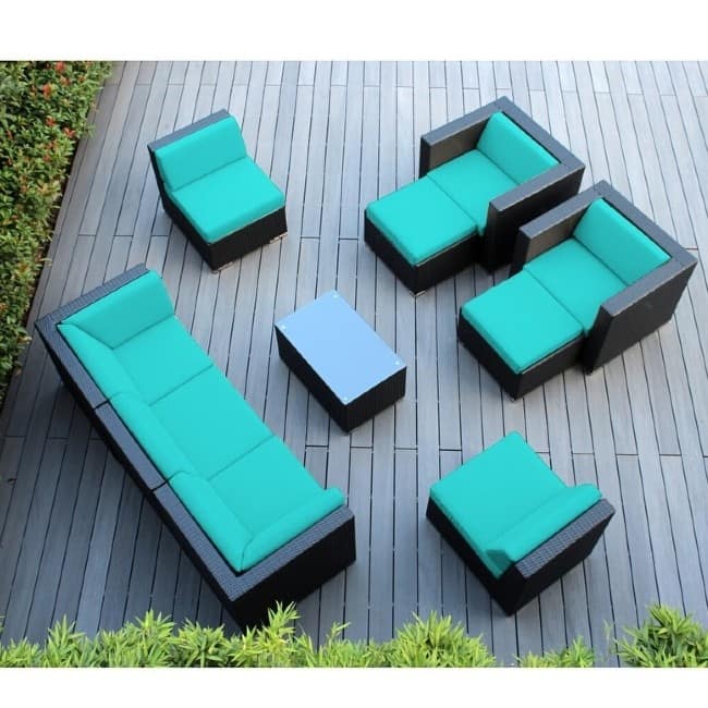 Ohana Black Wicker Outdoor 10-piece Conversation Set - No Assembly - Turquoise