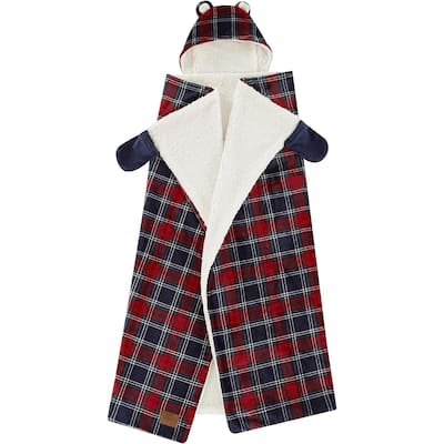 Dearfoams Plaid Printed Plush Hooded Throw