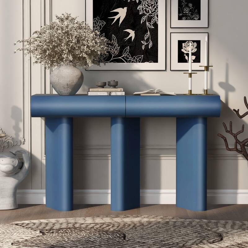 47.6" Modern Painted Entryway Table with 2 Curved Drawers,Space-Saving Hallway Table with Geometric Legs - Navy Blue