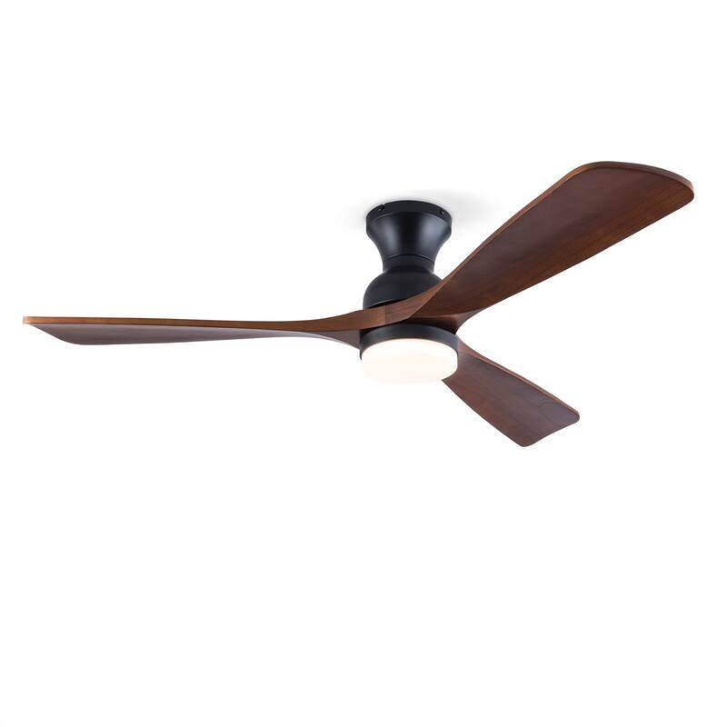 52 Inch Ceiling Fans With Lights,3 Color Dimmable LED,3 Solide Wood Blades Ceiling Fan with Remote Control Reversible DC Motor - Black