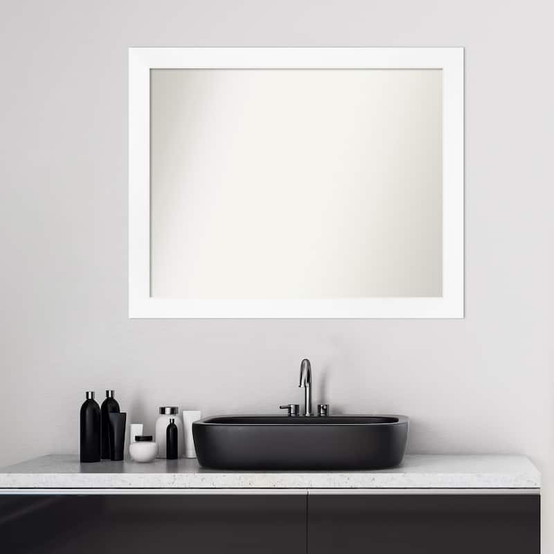 Non-Beveled Bathroom Wall Mirror - Cabinet White Narrow Frame