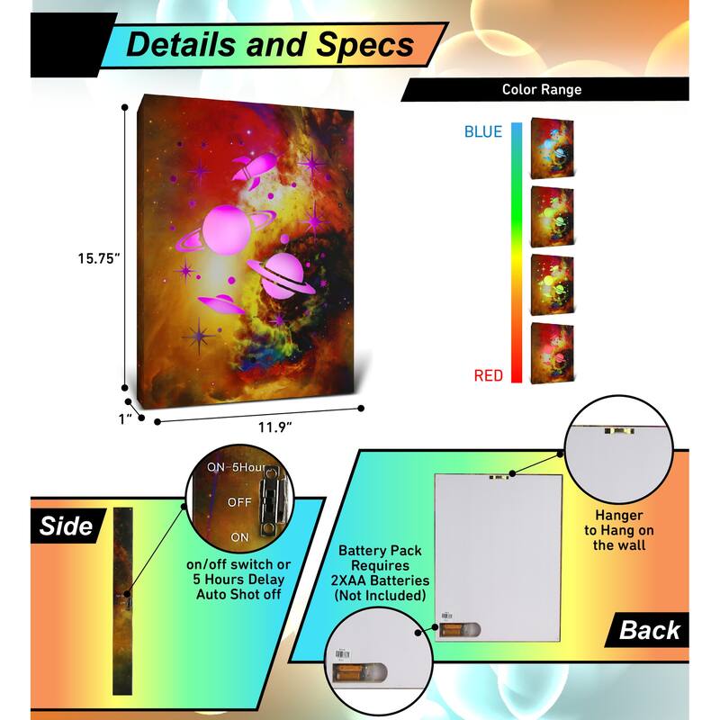 CoTa Global Space Light Up LED Wall Art - Changing Color LED Light Up - 15.75Lx11.9Wx1H inches