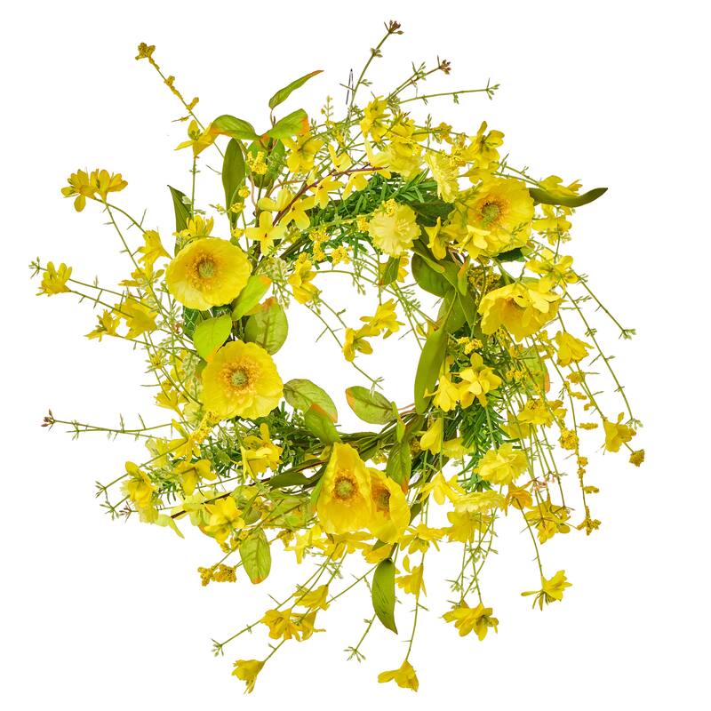 13" Spring Poppy/Forsythia Candle Ring