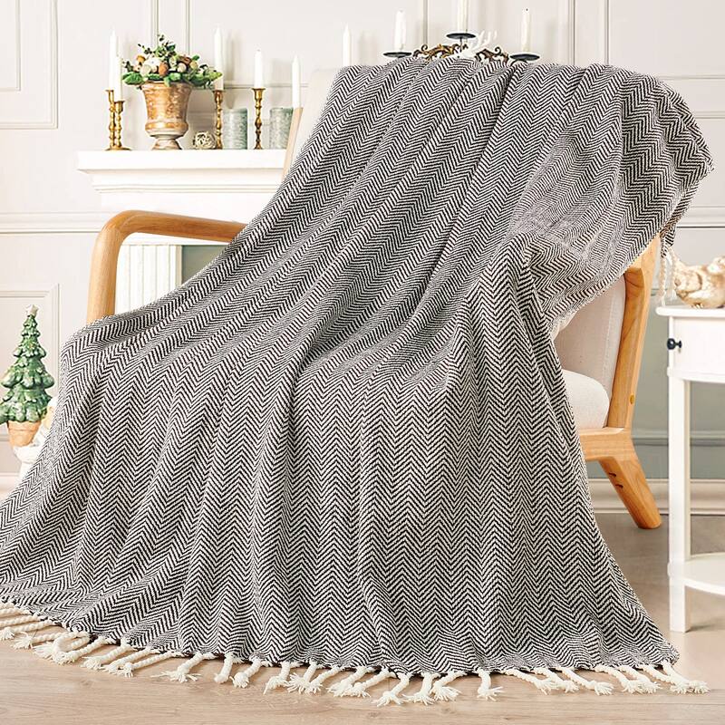 Extra Cozy Chevron Knit Throw Super Soft Knitted Blanket for Couch - 50" x 60" - Seal Brown