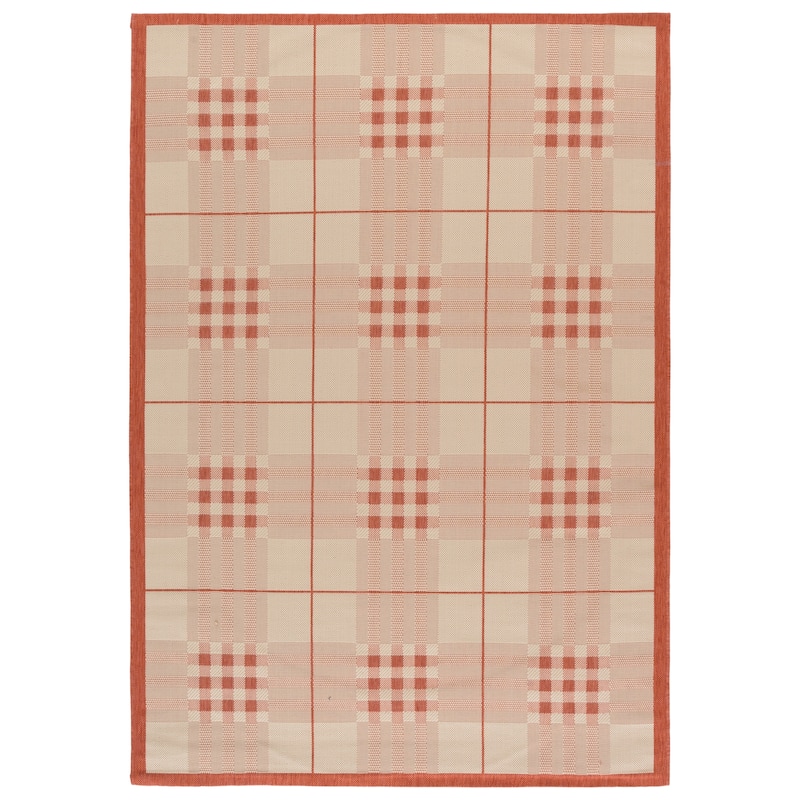 SAFAVIEH Courtyard Jacqui Indoor/ Outdoor Waterproof Patio Backyard Rug - 5'3" x 7'7" - Natural/Terra
