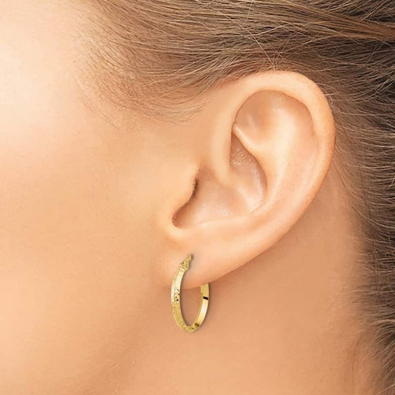 Curata 14k Yellow Gold Polished and Sparkle Cut Knife Edge Hoop Earrings - 20.5x18mm