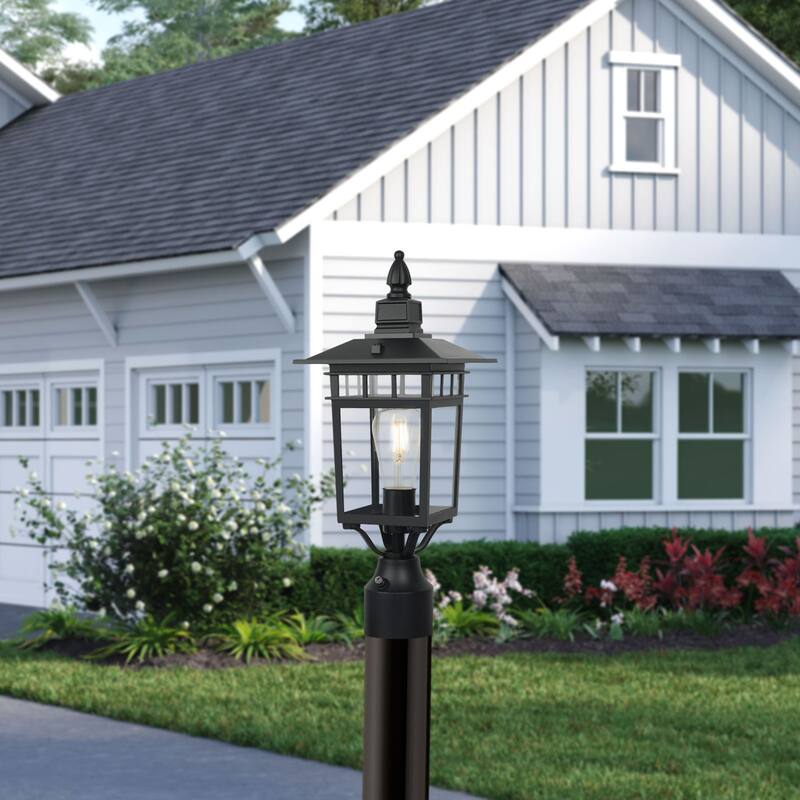 Black Outdoor Post Lantern Fixture with Clear Glass Shade