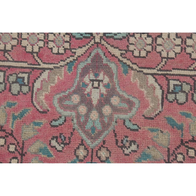 Pink Tabriz Persian Vintage Rug Hand-Knotted Living Room Wool Carpet - 6'8"x 10'6"