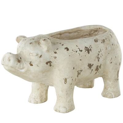 Magnesium Oxide Pig Indoor Outdoor Planter with Distressed Details - Light Brown - Roche River Decor