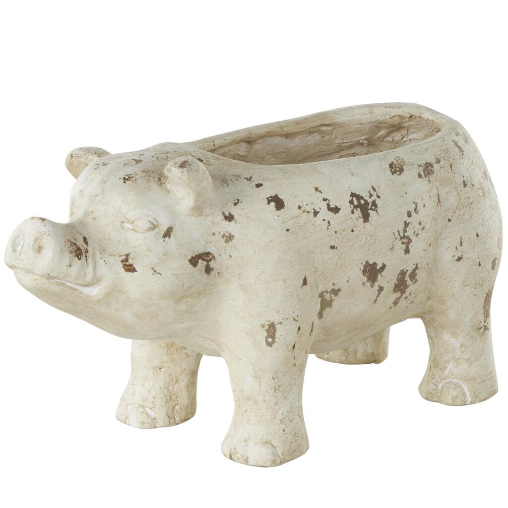 Magnesium Oxide Pig Indoor Outdoor Planter with Distressed Details - Light Brown - Roche River Decor