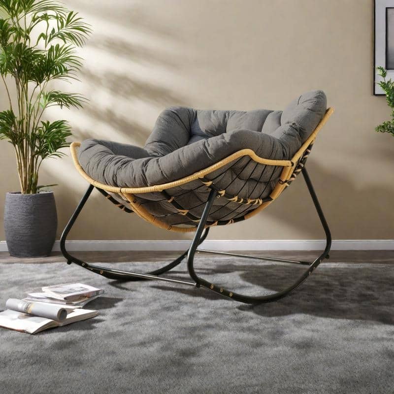 Egg Rocking Chair with Rattan Wicker Design, 450lb Capacity